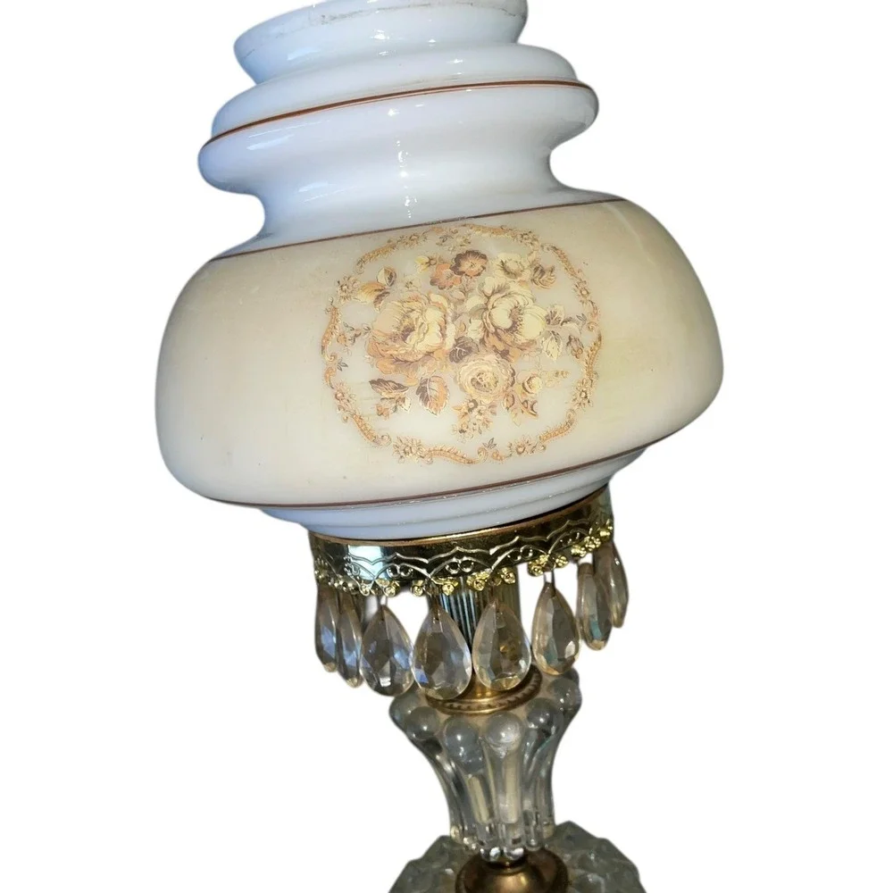 Vintage Michelotti Crystal Boudoir Parlor Lamp‎ 1950s Replacement Shade Untested